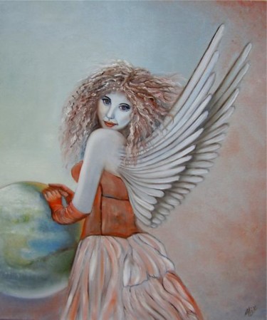 Painting titled "an angel for the pl…" by Alix, Original Artwork, Oil