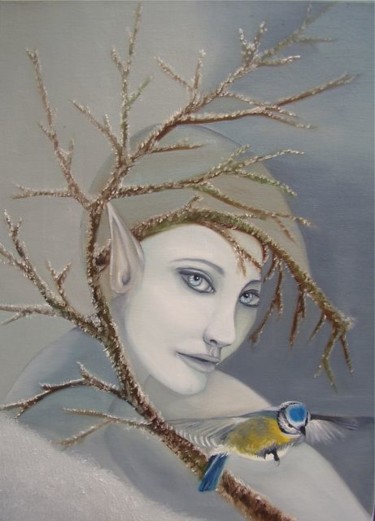 Peinture intitulée "La fée de l'hiver" par Alix, Œuvre d'art originale, Huile