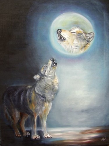 Peinture intitulée "MOONWOLF" par Alix, Œuvre d'art originale, Huile