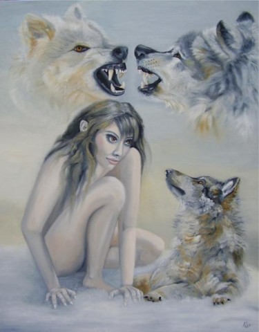 Peinture intitulée "La louve alpha" par Alix, Œuvre d'art originale, Huile