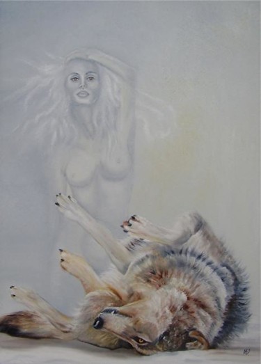 Peinture intitulée "L'âme du loup" par Alix, Œuvre d'art originale, Huile