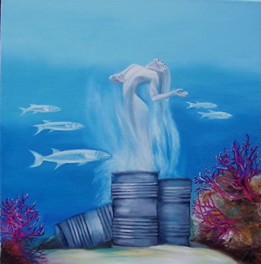 Peinture intitulée "La mort dans l'océan" par Alix, Œuvre d'art originale, Huile