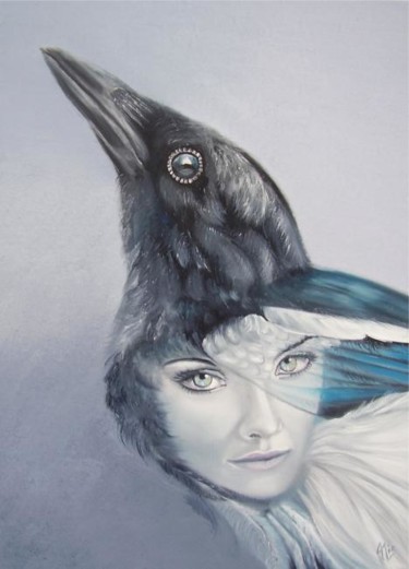 Malarstwo zatytułowany „Miss Magpie” autorstwa Alix, Oryginalna praca, Olej