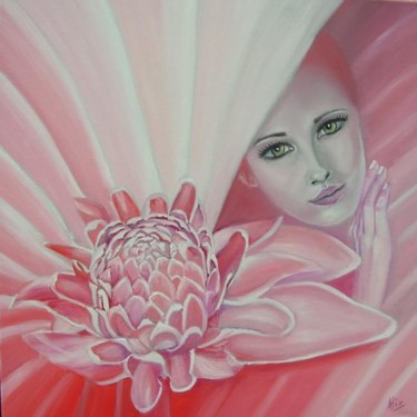 Painting titled "Rose de porcelaine" by Alix, Original Artwork, Oil