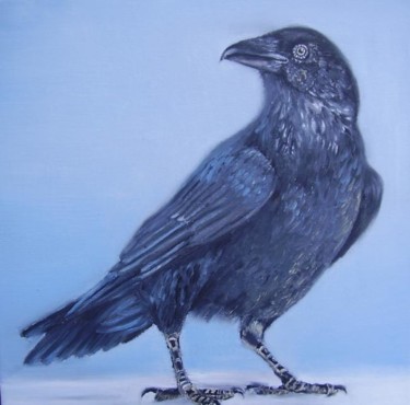 Painting titled "Le corbeau" by Alix, Original Artwork, Oil