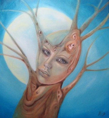 Painting titled "The dying tree in m…" by Alix, Original Artwork, Oil