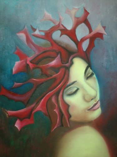 Peinture intitulée "L'algue rouge" par Alix, Œuvre d'art originale, Huile