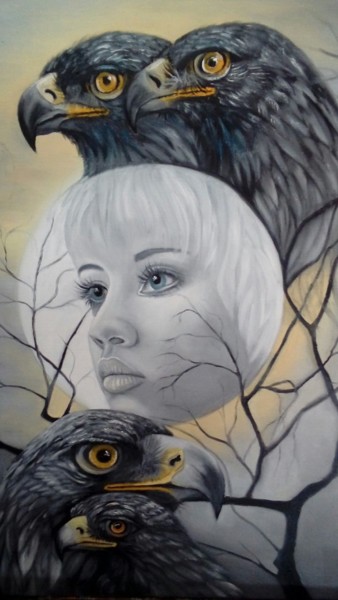 Malerei mit dem Titel "Black Eagles" von Alix, Original-Kunstwerk, Öl