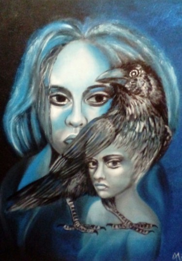Malerei mit dem Titel "The raven" von Alix, Original-Kunstwerk, Öl