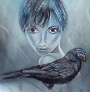 Malerei mit dem Titel "The raven 3" von Alix, Original-Kunstwerk, Öl