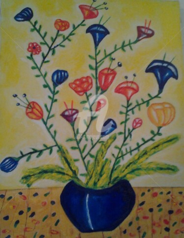 Peinture intitulée "Vaso di fiori" par Arduino Rossi, Œuvre d'art originale, Acrylique Monté sur Châssis en bois