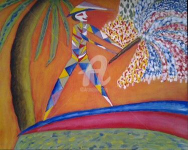 Ζωγραφική με τίτλο "Arlecchino" από Arduino Rossi, Αυθεντικά έργα τέχνης, Ακρυλικό Τοποθετήθηκε στο Ξύλινο φορείο σκελετό