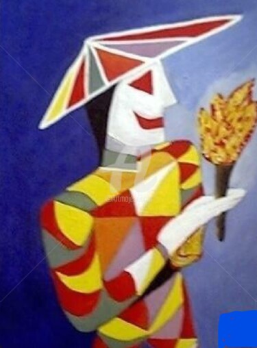 Pittura intitolato "Arlecchino sorride…" da Arduino Rossi, Opera d'arte originale, Acrilico Montato su Telaio per barella in…