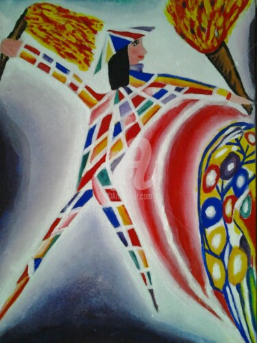 Pittura intitolato "Arlecchino e i gioc…" da Arduino Rossi, Opera d'arte originale, Acrilico Montato su Telaio per barella i…