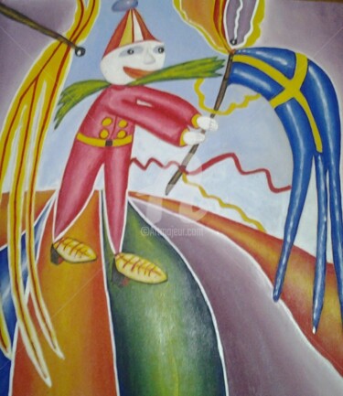 Pintura intitulada "Pagliaccio" por Arduino Rossi, Obras de arte originais, Acrílico Montado em Outro painel rígido