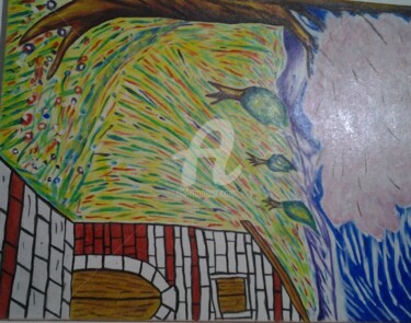 Pittura intitolato "casa solitaria" da Arduino Rossi, Opera d'arte originale, Acrilico Montato su Telaio per barella in legno