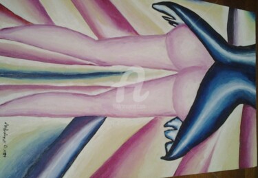 Painting titled "Nudo fiero" by Arduino Rossi, Original Artwork, Oil Mounted on Wood Panel