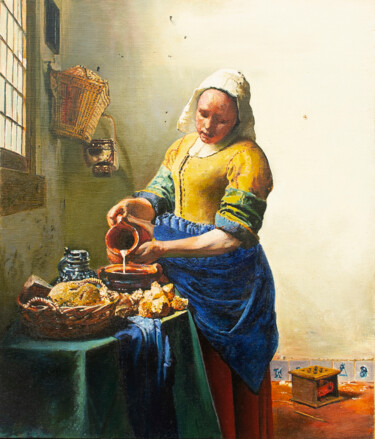 Картина под названием "The milkmaid replica" - Arkadiusz Pluta, Подлинное произведение искусства, Масло