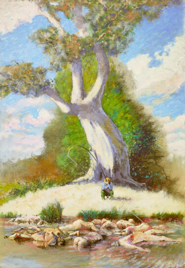 Картина под названием "Wędkowanie w Ukrain…" - Arkadiusz Pluta, Подлинное произведение искусства, Акрил Установлен на Деревя…