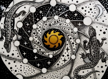 Drawing titled "Star Atlas" by Aresina, Original Artwork, Ink Mounted on Cardboard