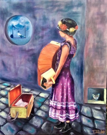 Peinture intitulée "accordéoniste" par Hocine Idri, Œuvre d'art originale, Huile