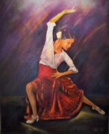 Pintura intitulada "danseuse flamenco" por Hocine Idri, Obras de arte originais, Óleo