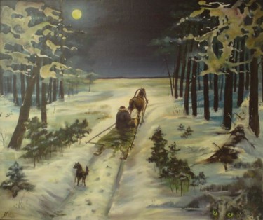 Painting titled "Ночная поездка" by Olga Mochalova, Original Artwork, Other