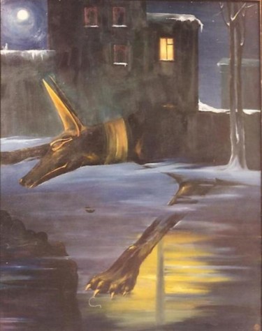 Картина под названием "Анубис (сон собаки)" - Ольга Мочалова, Подлинное произведение искусства, Масло