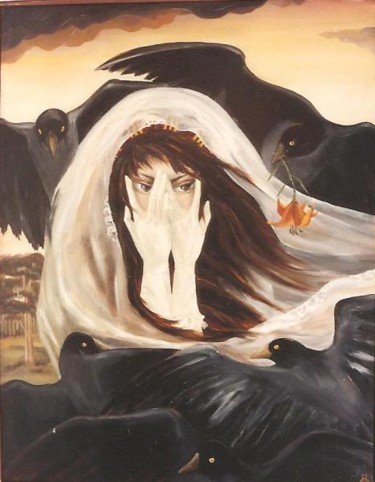 Картина под названием "Защита черных птиц" - Ольга Мочалова, Подлинное произведение искусства, Масло