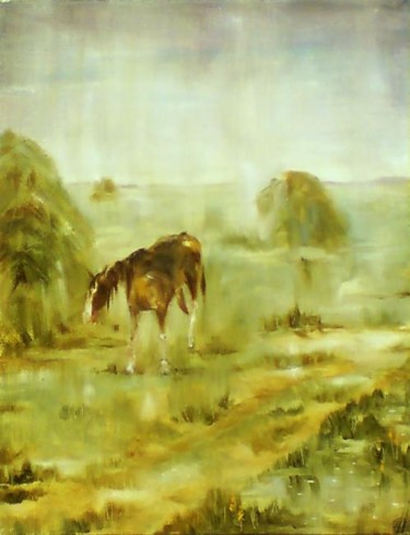 Картина под названием "Дождь. Мокрая лошад…" - Ольга Мочалова, Подлинное произведение искусства, Масло