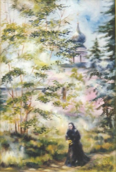Картина под названием "Монашка с одуванчик…" - Ольга Мочалова, Подлинное произведение искусства, Масло