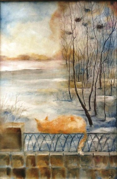 Картина под названием "Ожидание на балконе" - Ольга Мочалова, Подлинное произведение искусства, Масло