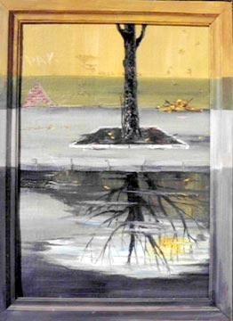 Картина под названием "Отражение в луже" - Ольга Мочалова, Подлинное произведение искусства, Масло