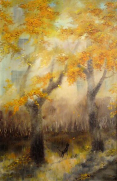 Картина под названием "Городское солнце" - Ольга Мочалова, Подлинное произведение искусства, Масло