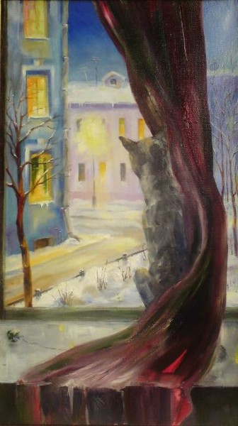 Картина под названием "Синий вечер (когда…" - Ольга Мочалова, Подлинное произведение искусства, Масло