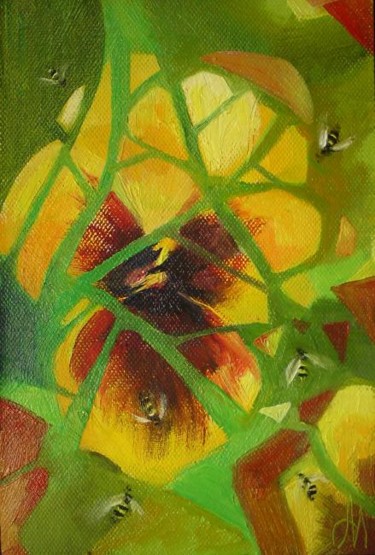 Картина под названием "Желтый цветок с фра…" - Ольга Мочалова, Подлинное произведение искусства, Масло