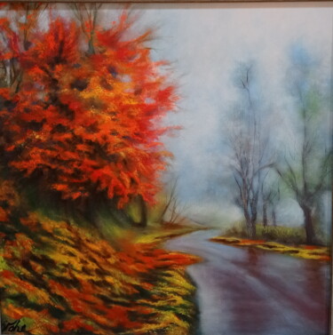 Painting titled "Autumn 1" by Areva, Original Artwork, Oil Mounted on Wood Stretcher frame