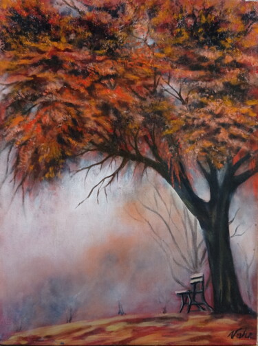 Painting titled "Autumn-2" by Areva, Original Artwork, Oil Mounted on Wood Stretcher frame