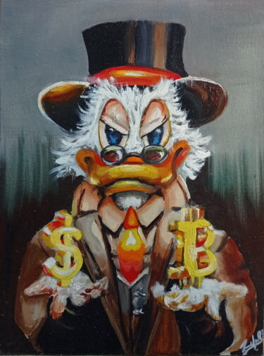 Painting titled "Scrooge McDuck 3" by Areva, Original Artwork, Oil Mounted on Wood Stretcher frame