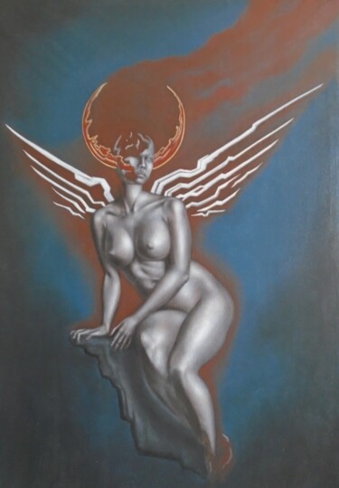 Painting titled "Desdivinización V" by Arfaxad, Original Artwork, Oil Mounted on Wood Stretcher frame