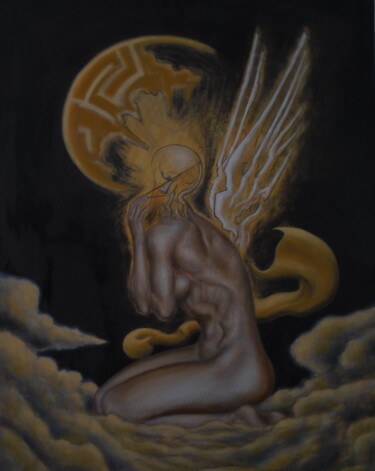 Painting titled "Desdivinización II" by Arfaxad, Original Artwork, Oil Mounted on Wood Stretcher frame