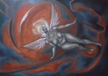Painting titled "Desdivinización VII" by Arfaxad, Original Artwork, Oil Mounted on Wood Stretcher frame
