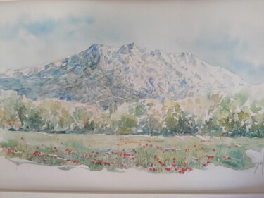 Peinture intitulée "La  montagne Sainte…" par Argane Sopher, Œuvre d'art originale, Aquarelle