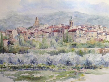 Peinture intitulée "Le village Lourmarin" par Argane Sopher, Œuvre d'art originale
