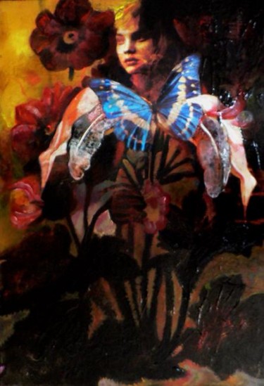 Pintura titulada "La fiancée Géranium" por Argante, Obra de arte original, Acrílico Montado en Bastidor de camilla de madera