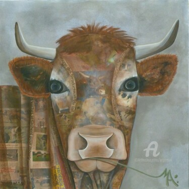 Schilderij getiteld "La vache" door Marina Argentini, Origineel Kunstwerk, Acryl