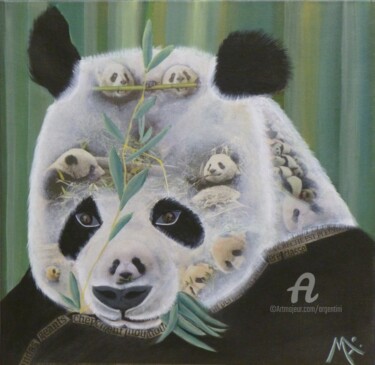 Painting titled "Panda" by Marina Argentini, Original Artwork, Acrylic