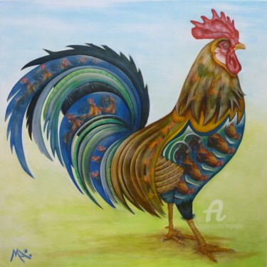 Painting titled "Le coq Ricko" by Marina Argentini, Original Artwork, Acrylic