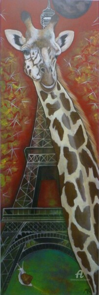 Peinture intitulée "Une girafe à Paris" par Marina Argentini, Œuvre d'art originale, Acrylique