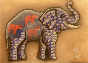 Painting titled "Elephant bleu" by Marina Argentini, Original Artwork, Acrylic